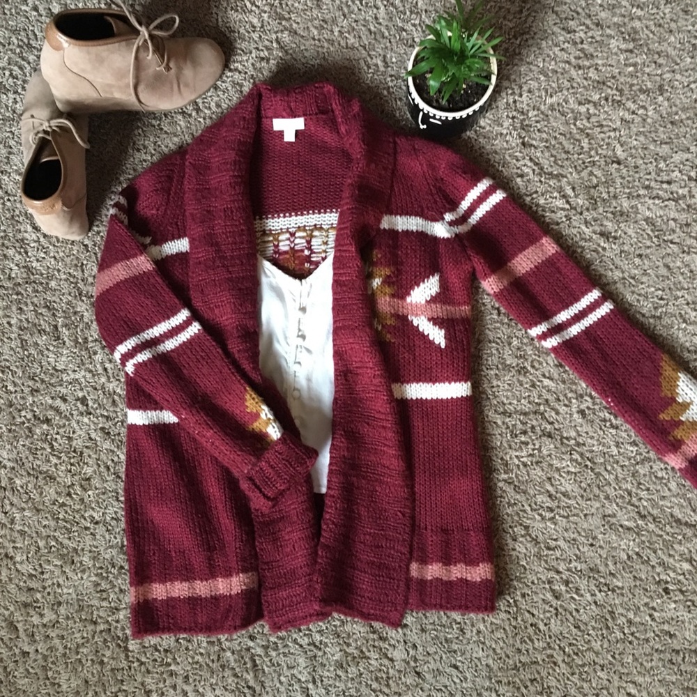 Tribal burgundy knit cardigan